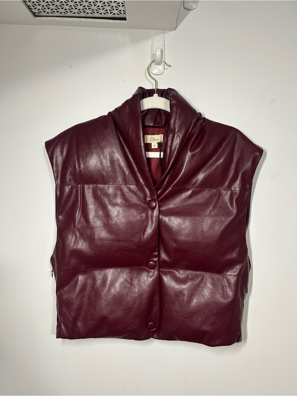 Elan Burgundy Faux Leather Puffer Vest - Picture 4 of 6